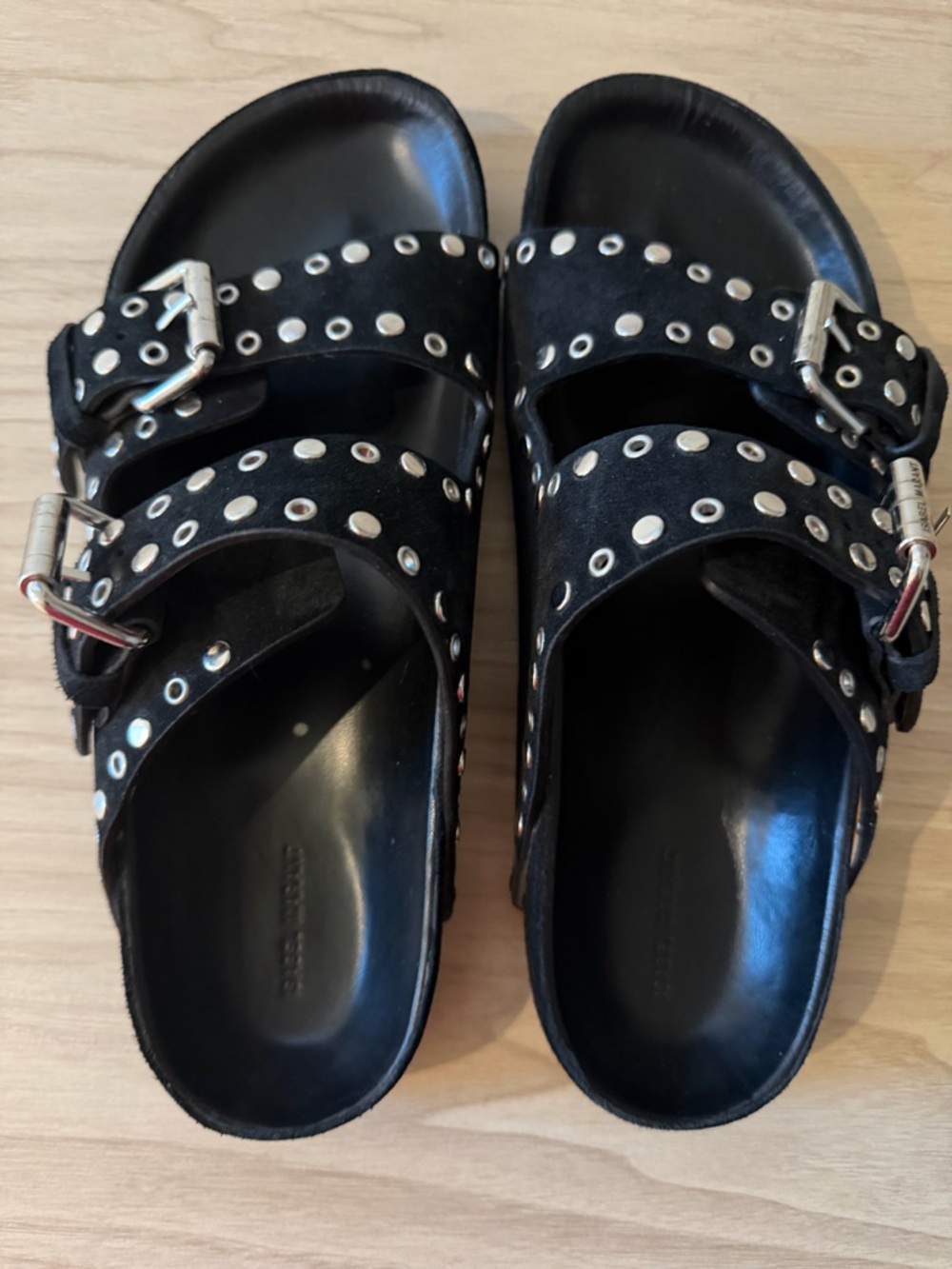 Isabel Marant Black Suede Double-Buckle Studded Sandals Lennyo - Picture 2 of 12
